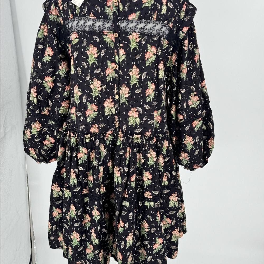 Pilcro Black Floral Bohemian Midi Dress w/ Lace Detail Sz M - Picture 6 of 15